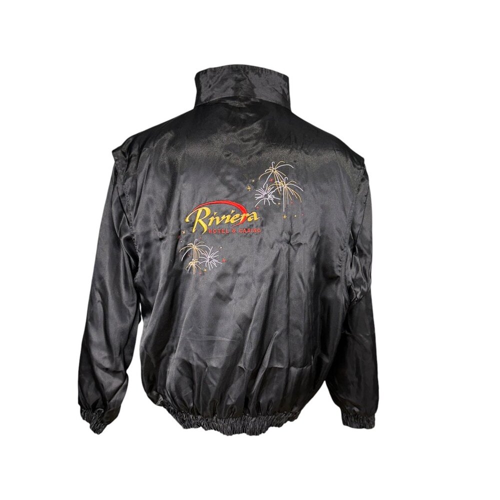 Vintage Riviera Hotel & Casino Black Satin Jacket 90s Style Snap 2XL